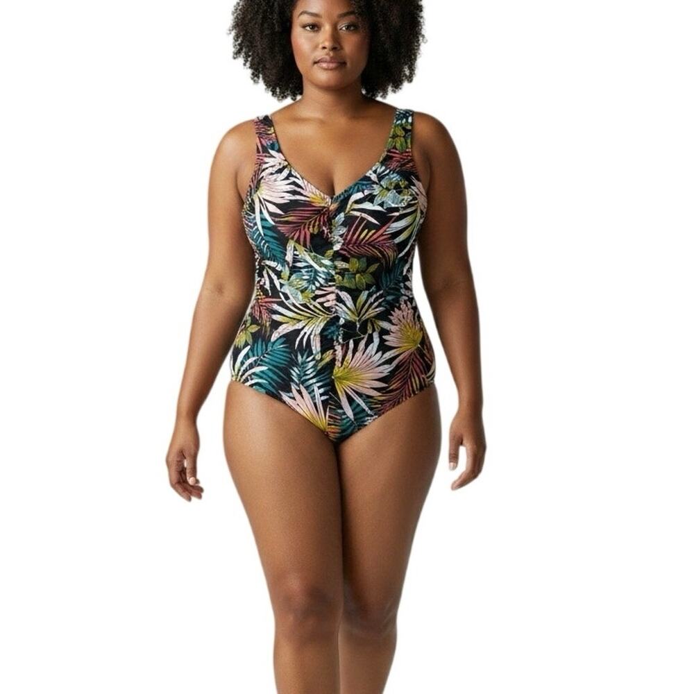 Maxine of Hollywood Women's Shirred Front Girl Leg One Piece Swimsuit Size 16